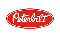 A red oval logo with the word peterbilt written in it.